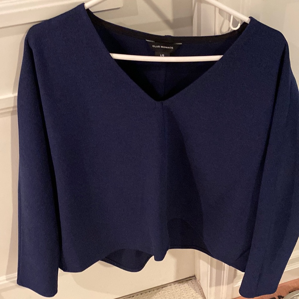 Club Monaco Navy Blue Long Sleeve V-Neck Top